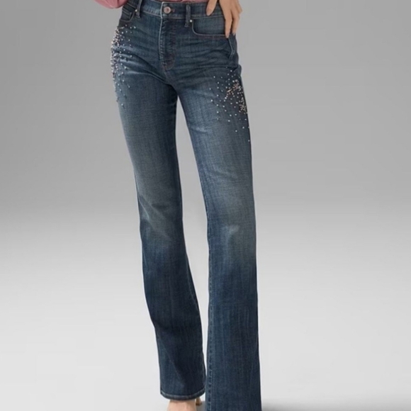 White House Black Market Embellished The Everyday Soft Skinny Flare Size 4 Jeans - Picture 1 of 13